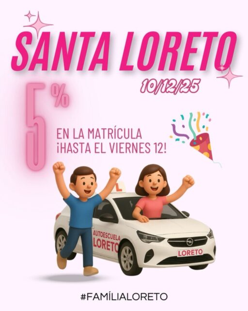 🚗 ¡Hoy estamos de fiesta!
10 de diciembre es el Día de Nuestra Señora de Loreto…
¡y eso significa que la Autoescuela Loreto está de santo 😍
¿Sabías que el nombre “Loreto” está ligado a los viajeros y el transporte?
Por eso muchos centros relacionados con conducir llevan este nombre.
¡Más apropiado imposible! 😎
Hoy brindamos por todos los alumnos que cumplen su sueño de tener carnet,
por cada aprobado, por cada práctica épica
y por los sustos… que se quedan solo en anécdotas 😅
🎁 Regalito de santo:
5% en la matrícula hasta el viernes 12
💬 Feliz Santo, Loreto Family!
#AutoescuelaLoreto #FelizSanto #DiaDeLoreto #CarnetDeConducir #AprenderAConducir