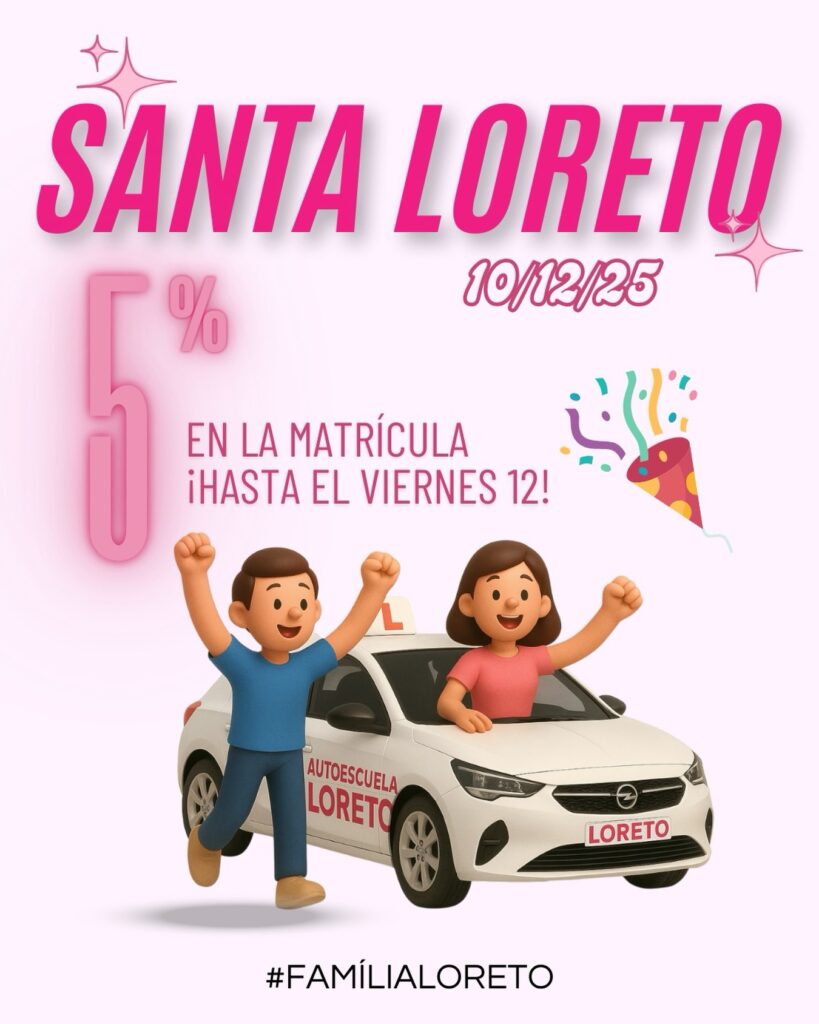 🚗 ¡Hoy estamos de fiesta!
10 de diciembre es el Día de Nuestra Señora de Loreto…
¡y eso significa que la Autoescuela Loreto está de santo 😍
¿Sabías que el nombre “Loreto” está ligado a los viajeros y el transporte?
Por eso muchos centros relacionados con conducir llevan este nombre.
¡Más apropiado imposible! 😎
Hoy brindamos por todos los alumnos que cumplen su sueño de tener carnet,
por cada aprobado, por cada práctica épica
y por los sustos… que se quedan solo en anécdotas 😅
🎁 Regalito de santo:
5% en la matrícula hasta el viernes 12
💬 Feliz Santo, Loreto Family!
#AutoescuelaLoreto #FelizSanto #DiaDeLoreto #CarnetDeConducir #AprenderAConducir
